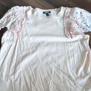 Express Pink Ruffled Short Sleeve Tee